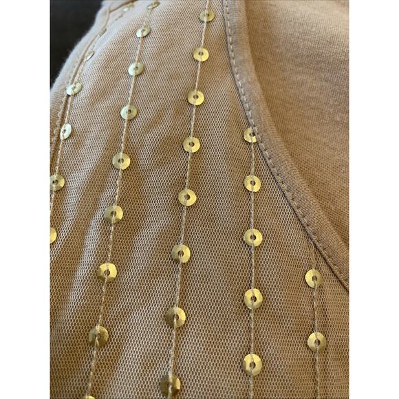 Chicos Size 2 US L 12/14 Tank Open Cardigan Sweater Set Camel Beige Sequin 2pcs - Picture 9 of 16